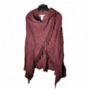 SUNG Alfred Sung xs fringed button up wrap style sweater burgundy boho